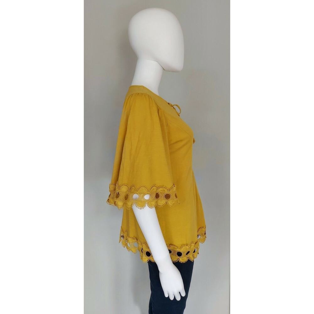 Boden Ayla Top Womens UK 12 US 8 Mustard Short Sleeve V Neck Crochet Tassels - Picture 5 of 11